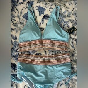 Aqua Blue Bikini Set with Patterned Band